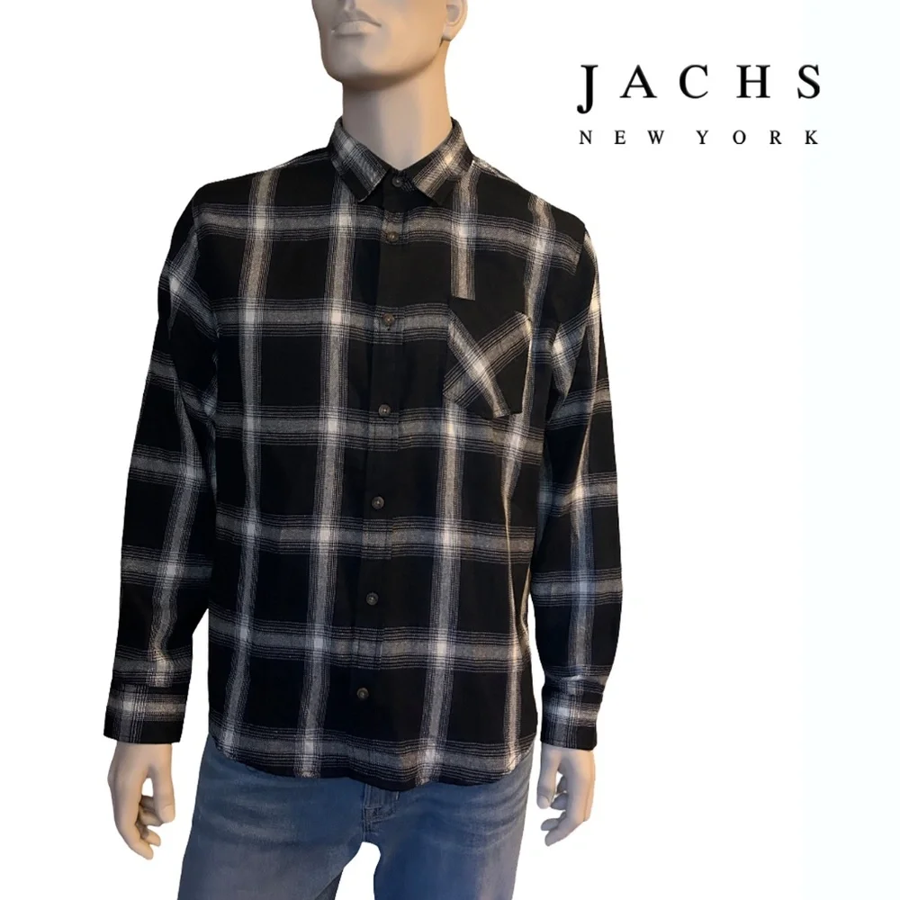 Jachs New York Shirt Recycled Flannel Plaid Tartan Cotton Blend Save the World - Picture 11 of 13